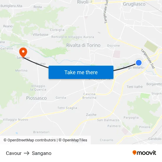 Cavour to Sangano map