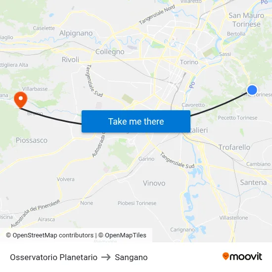 Observatory Planetarium to Sangano map