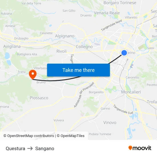 Police Headquarters to Sangano map