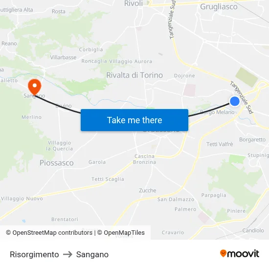 Risorgimento to Sangano map