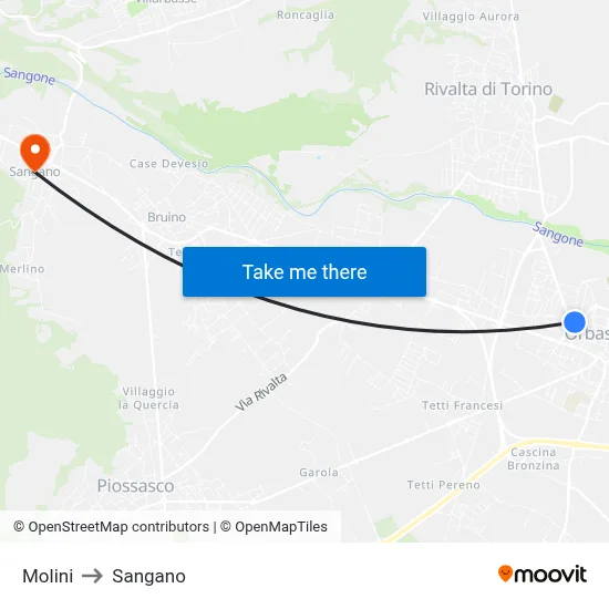 Molini to Sangano map