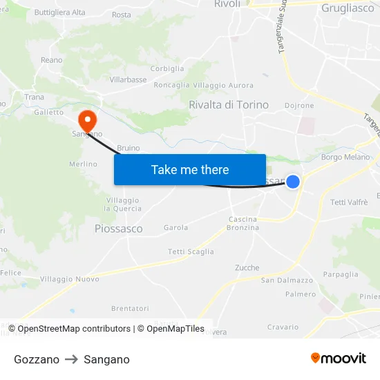 Gozzano to Sangano map
