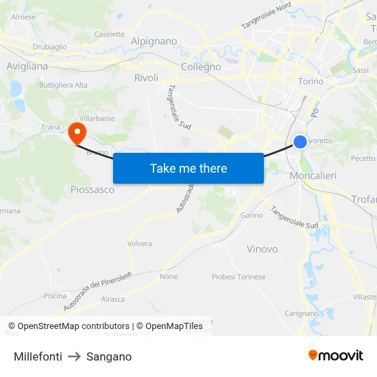 Millefonti to Sangano map