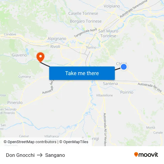 Don Gnocchi to Sangano map