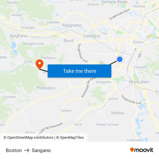 Boston to Sangano map