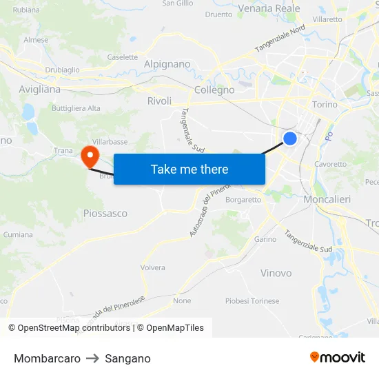 Mombarcaro to Sangano map