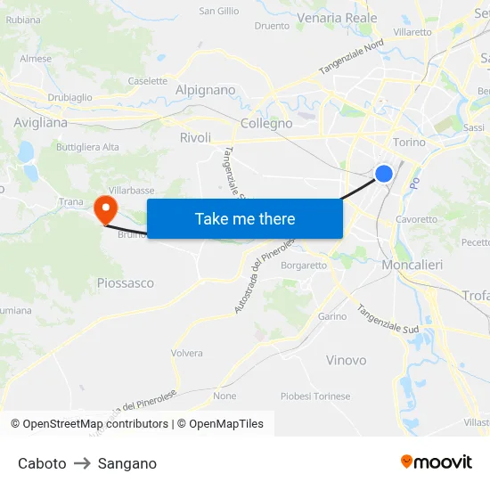 Caboto to Sangano map