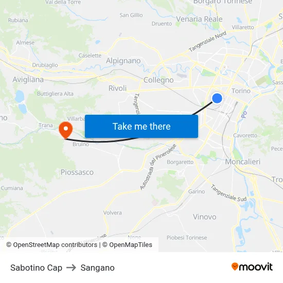 Sabotino Terminal to Sangano map