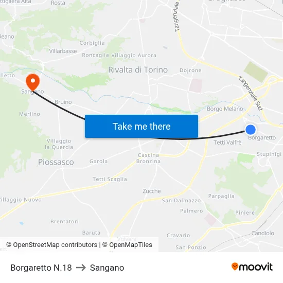 Borgaretto No.18 to Sangano map