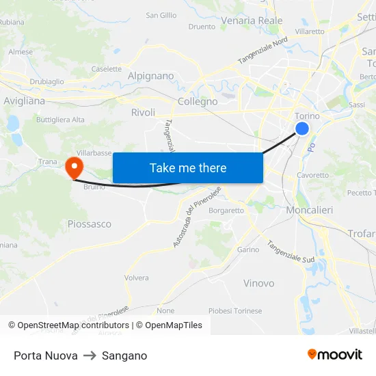 Porta Nuova to Sangano map