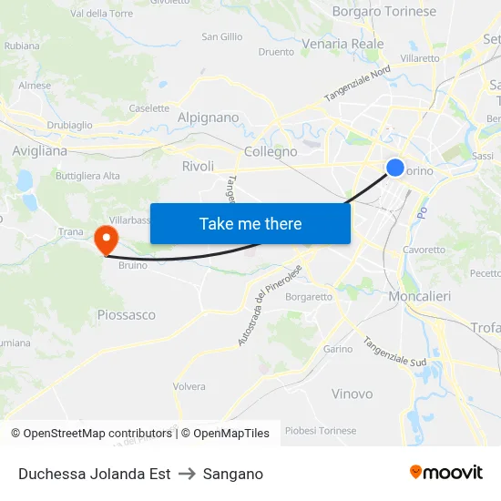 Duchessa Jolanda East to Sangano map