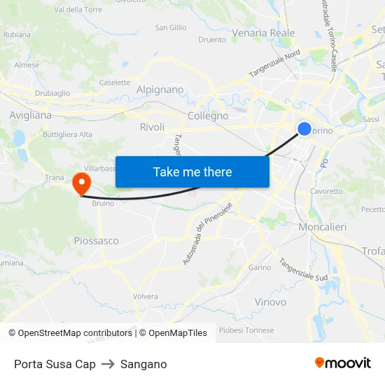 Porta Susa Terminal to Sangano map