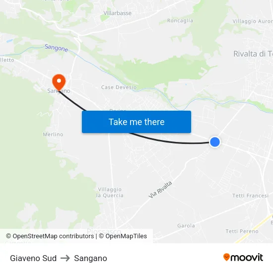 Giaveno Sud to Sangano map