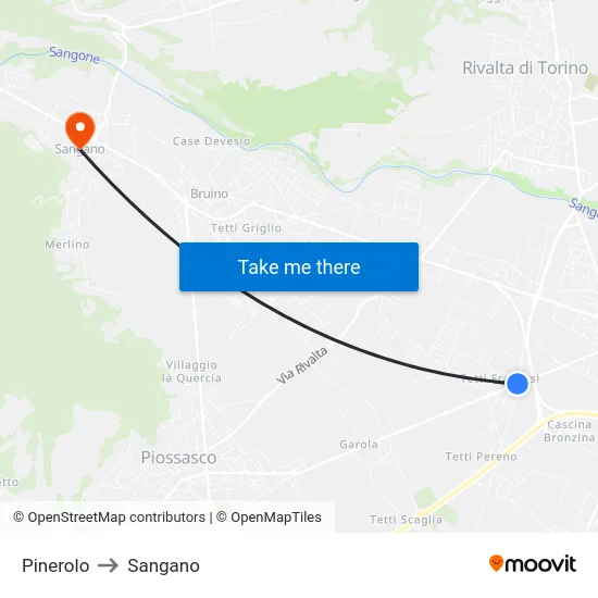 Pinerolo to Sangano map