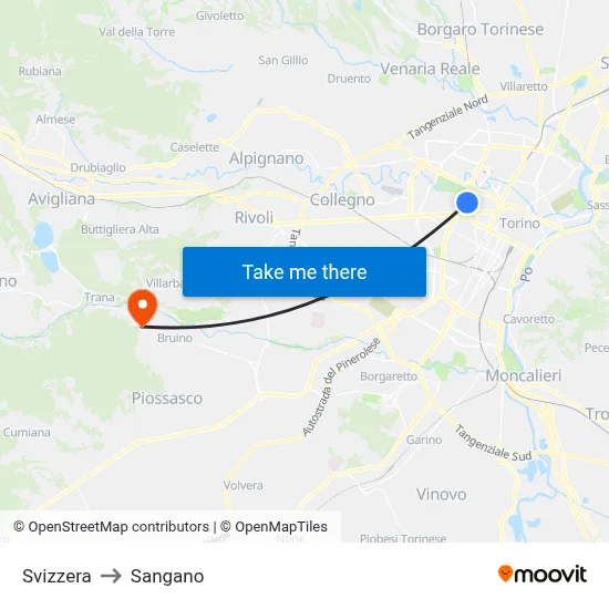 Switzerland to Sangano map