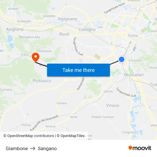 Giambone to Sangano map