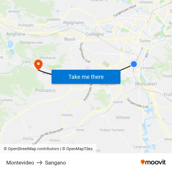 Montevideo to Sangano map