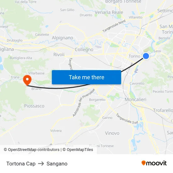 Tortona Cap to Sangano map