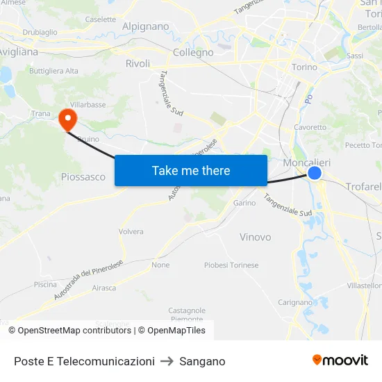 Post and Telecommunications to Sangano map