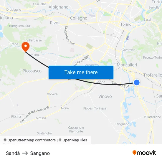 Sandà to Sangano map