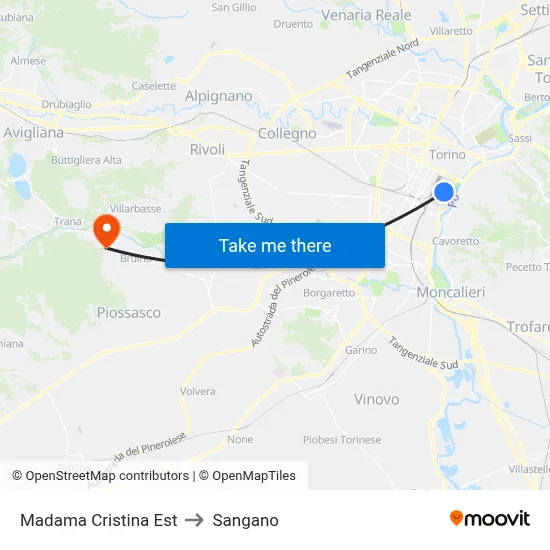Madama Cristina East to Sangano map