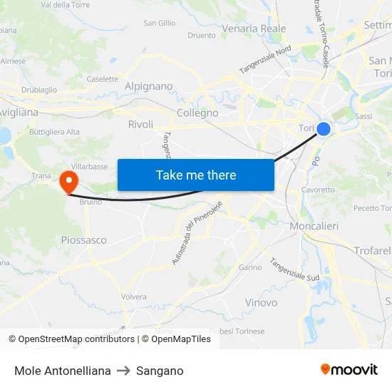 Mole Antonelliana to Sangano map