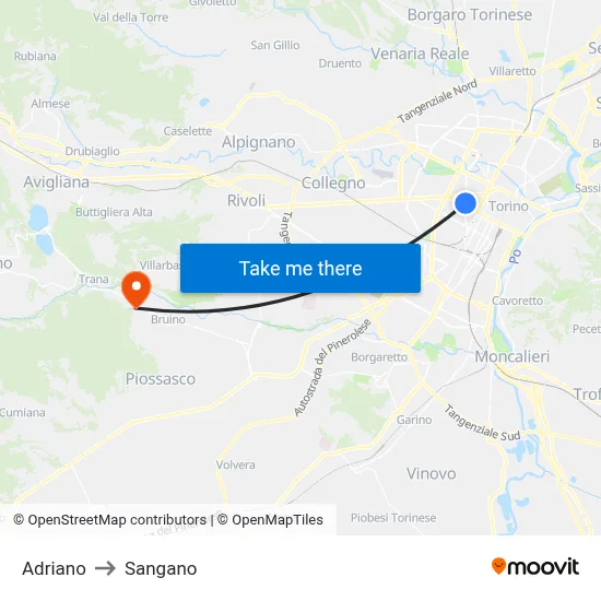 Adriano to Sangano map