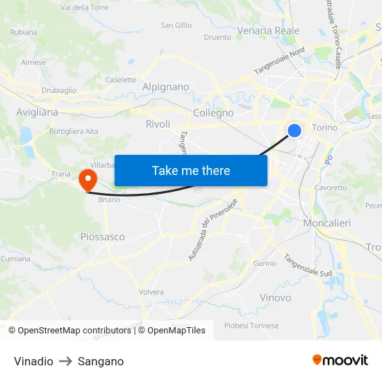Vinadio to Sangano map