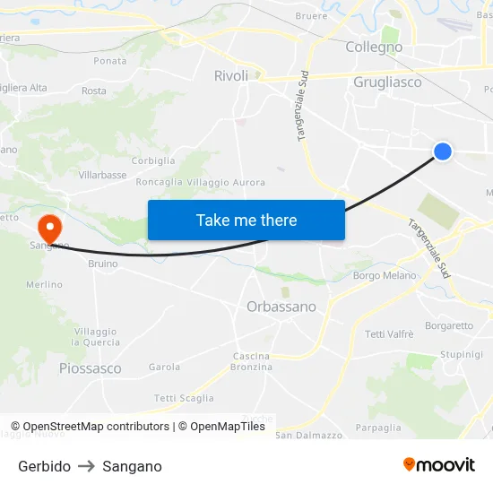 Gerbido to Sangano map