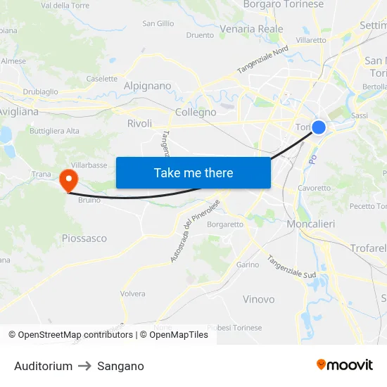 Auditorium to Sangano map