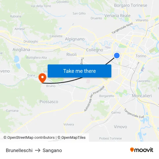 Brunelleschi to Sangano map