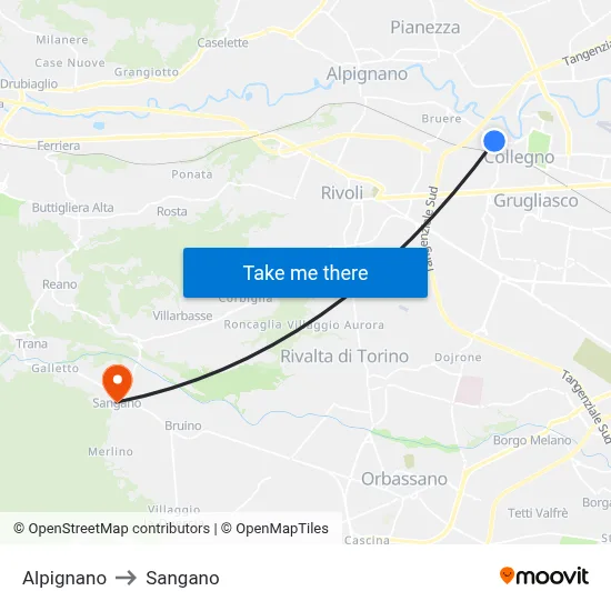 Alpignano to Sangano map