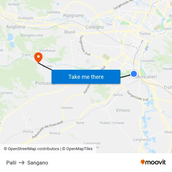 Palli to Sangano map