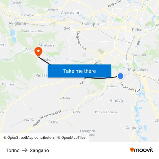 Turin to Sangano map
