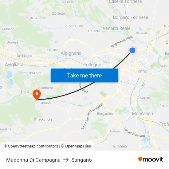 Madonna of the Countryside to Sangano map