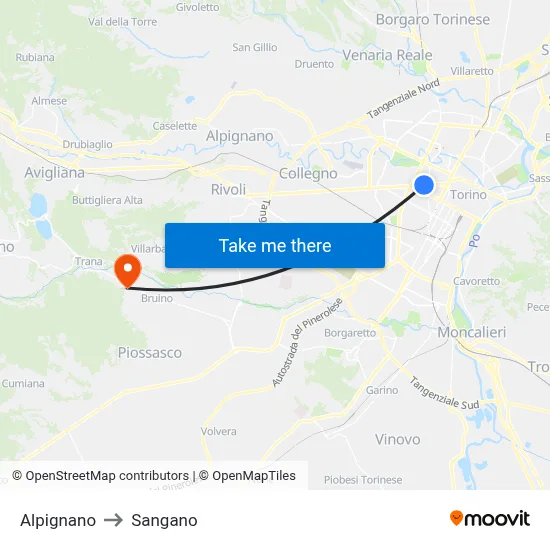 Alpignano to Sangano map