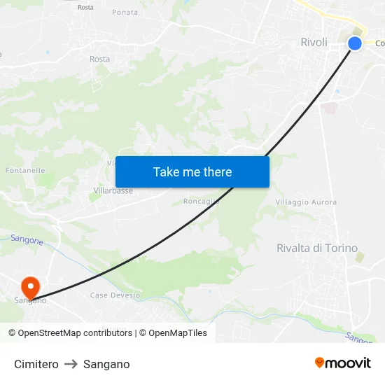 Cemetery to Sangano map