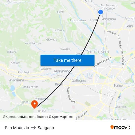 San Maurizio to Sangano map