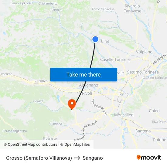 Grosso (Villanova Traffic Light) to Sangano map