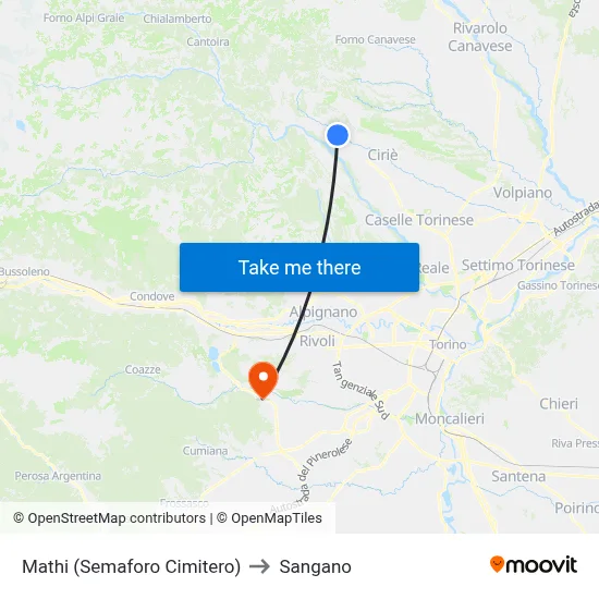 Mathi (Cemetery Traffic Light) to Sangano map