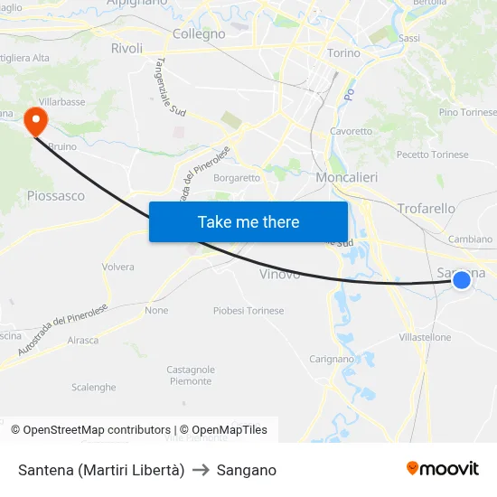 Santena (Martyrs of Liberty) to Sangano map