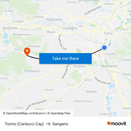 Turin (Carducci Cap) to Sangano map