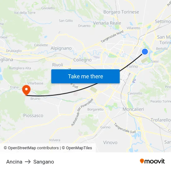 Ancina to Sangano map