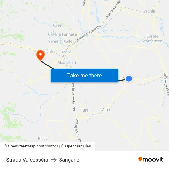 Valcossera Road to Sangano map