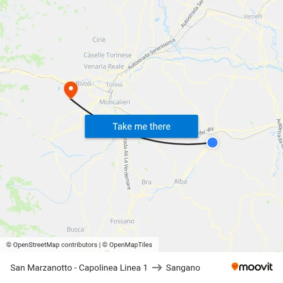 San Marzanotto - Line 1 Terminal to Sangano map