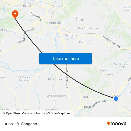 Alba to Sangano map