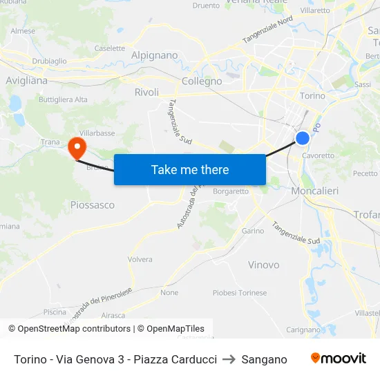 Turin - Genoa Street 3 - Carducci Square to Sangano map
