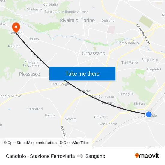 Candiolo - Railway Station to Sangano map