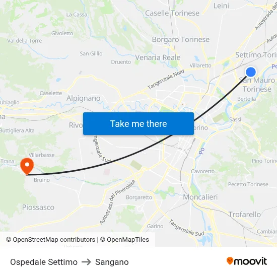 Settimo Hospital to Sangano map