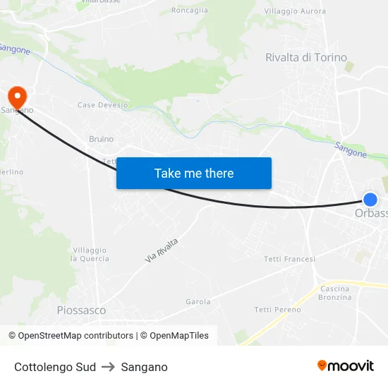Cottolengo South to Sangano map